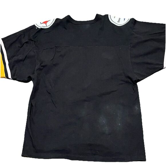 Pittsburgh Steelers NFL 1996 Big Print Striped Sleeves Jersey Style T Shirt Med - Picture 2 of 8